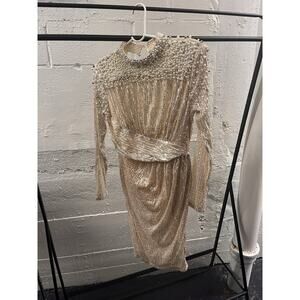 Fashion Nova High Society Sequin Midi Dress Slver Size L